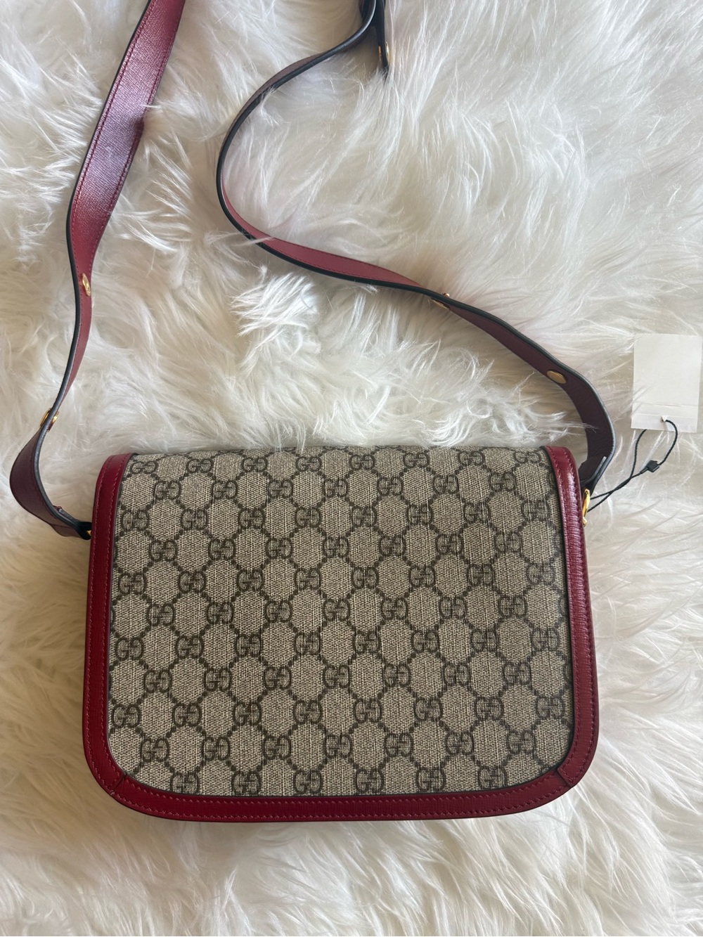 Authentic Gucci Horsebit 1955 Shoulder Bag GG Supreme Red Leather - Picture 3 of 16